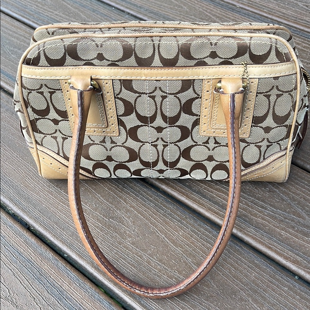 Coach Brown and Tan Satchel with Signature Pattern